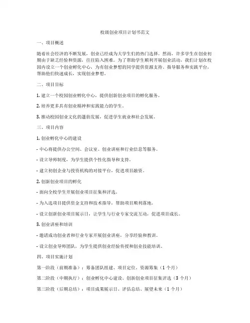 校级创业项目计划书范文