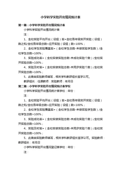 小学科学实验开出情况统计表