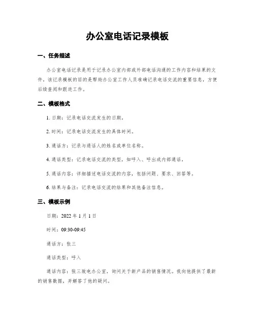 办公室电话记录模板