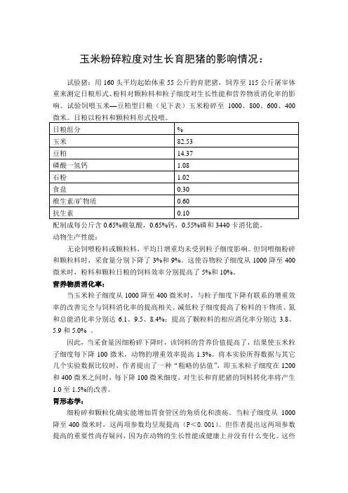 玉米粉碎粒度对生长育肥猪的影响情况