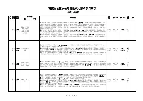 西藏自治区农牧厅权力清单.