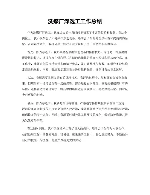 洗煤厂浮选工工作总结