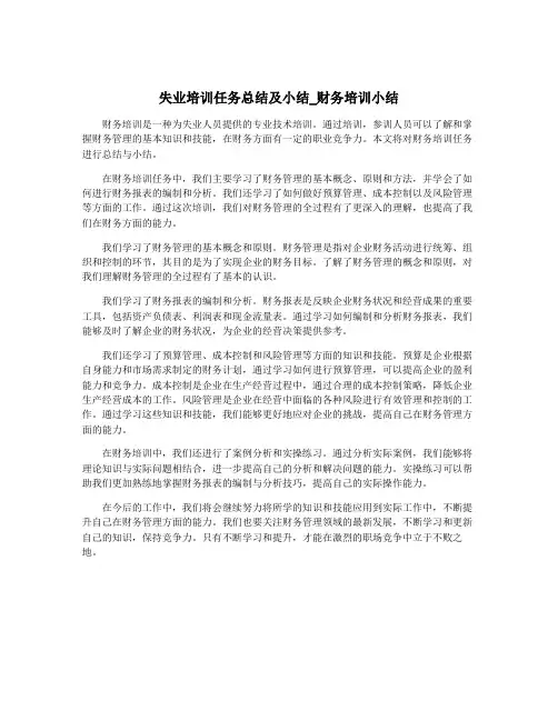 失业培训任务总结及小结_财务培训小结