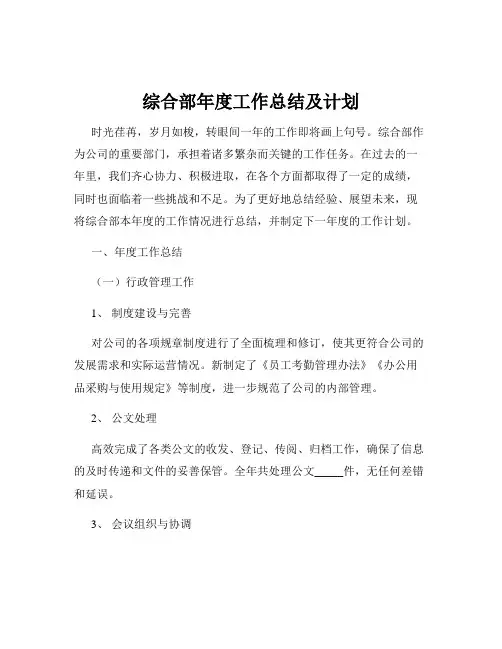 综合部年度工作总结及计划