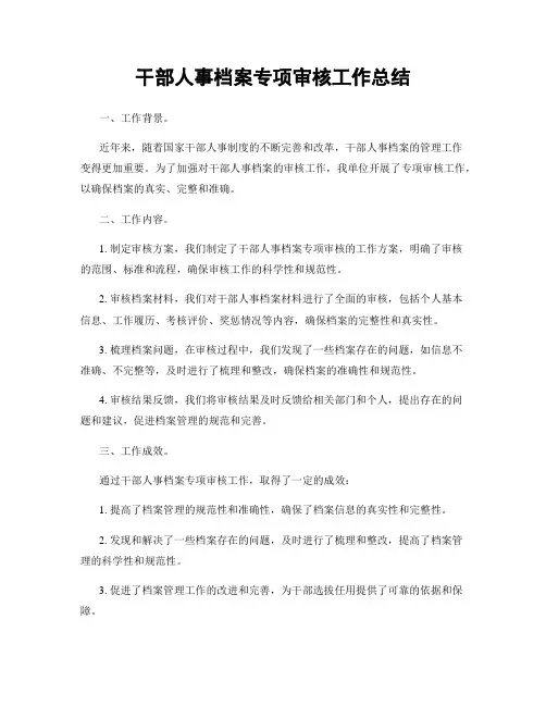 干部人事档案专项审核工作总结