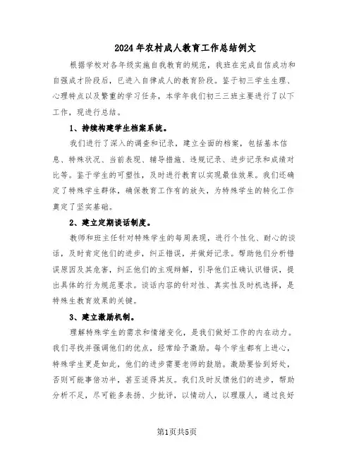 2024年农村成人教育工作总结例文（二篇）