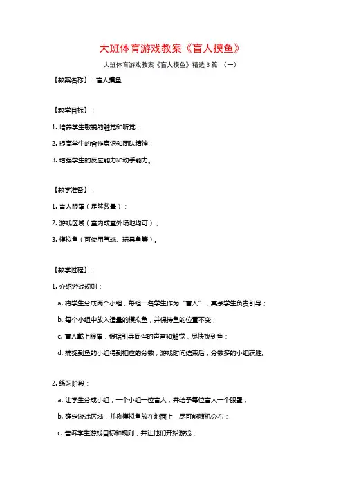 大班体育游戏教案《盲人摸鱼》3篇