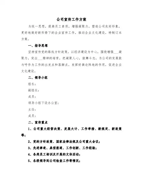 公司宣传工作方案（3篇）