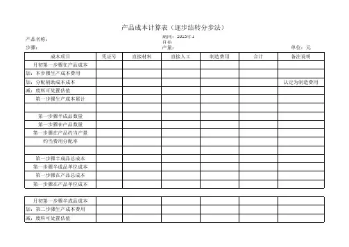 产品成本计算表(模版)