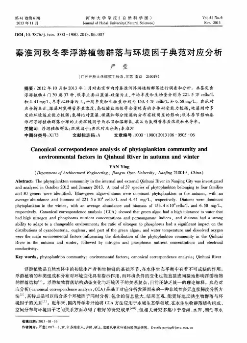 秦淮河秋冬季浮游植物群落与环境因子典范对应分析