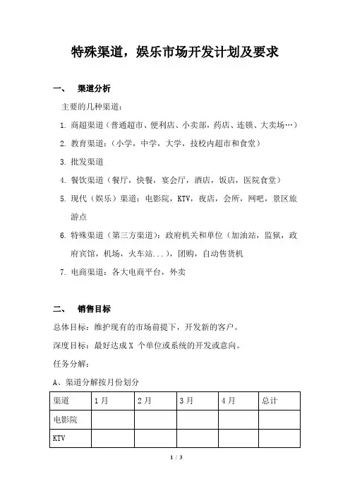 特殊渠道,娱乐市场开发计划及要求