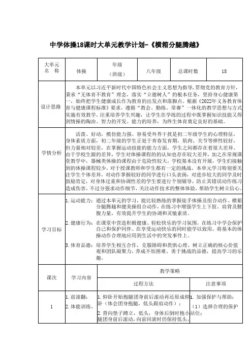 9、水平四 体操18课时大单元教学计划-《横箱分腿腾越》