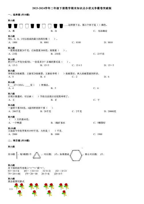 2023-2024学年二年级下册数学期末知识点小状元争霸卷突破版