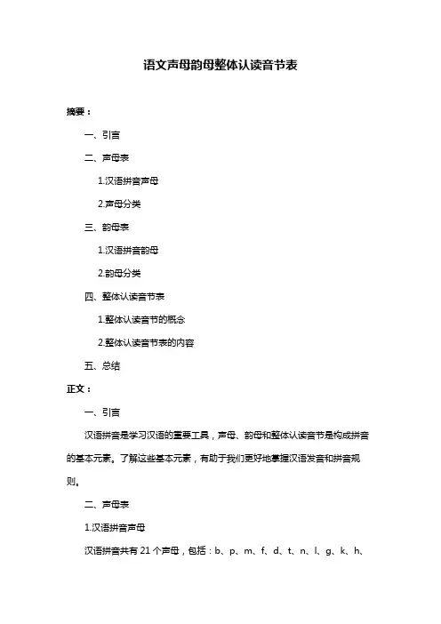 语文声母韵母整体认读音节表