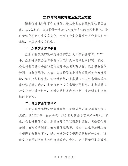 2023年精细化构建企业安全文化