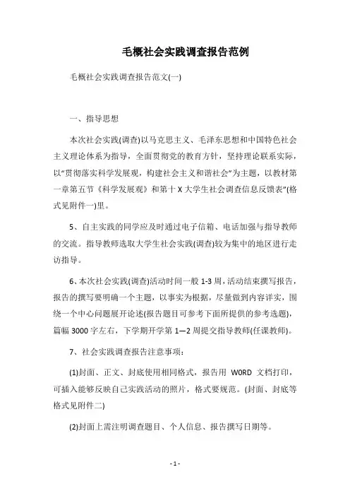 2018毛概社会实践调查报告范例