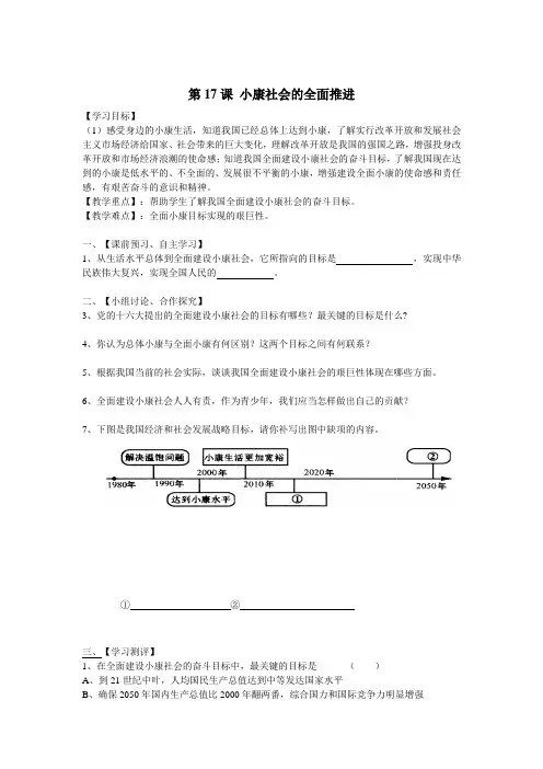 中图版初中历史八年级第17课 小康社会的全面推进 