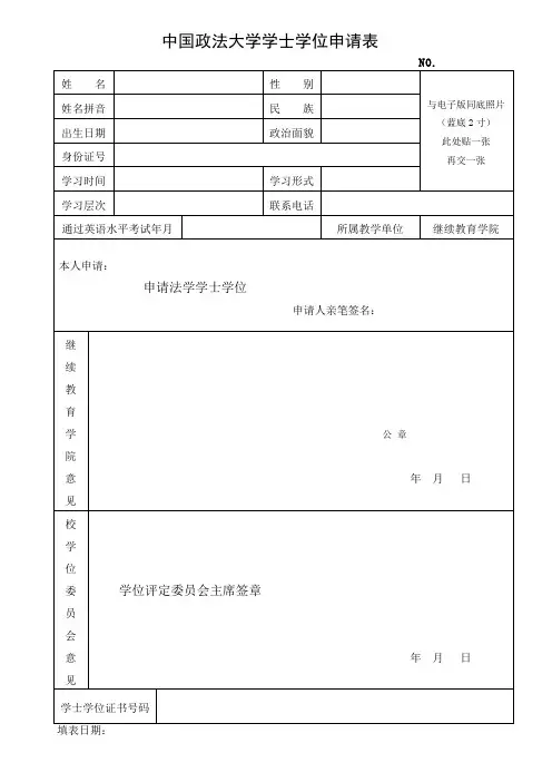 中国政法大学学士学位申请表