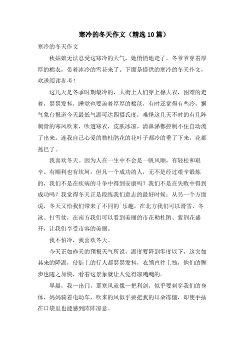 寒冷的冬天作文(10篇)