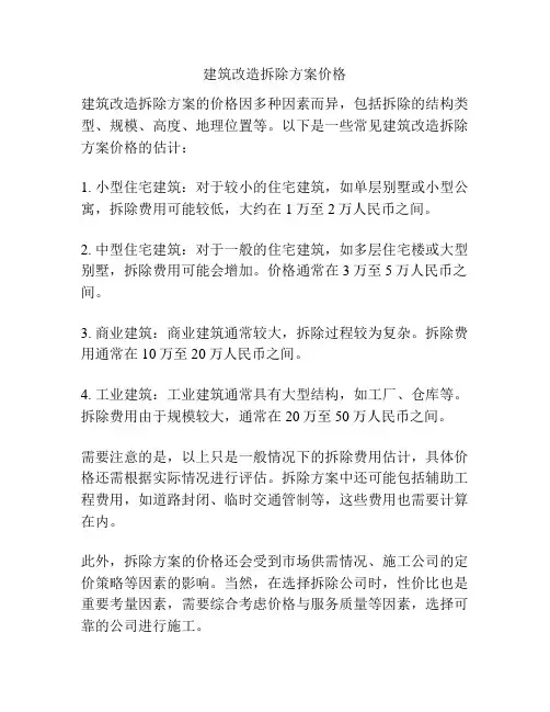 建筑改造拆除方案价格
