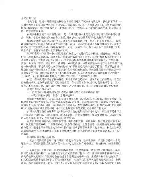 金蝶实训心得体会
