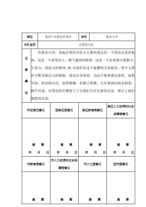 优秀中队申报表及事迹材料
