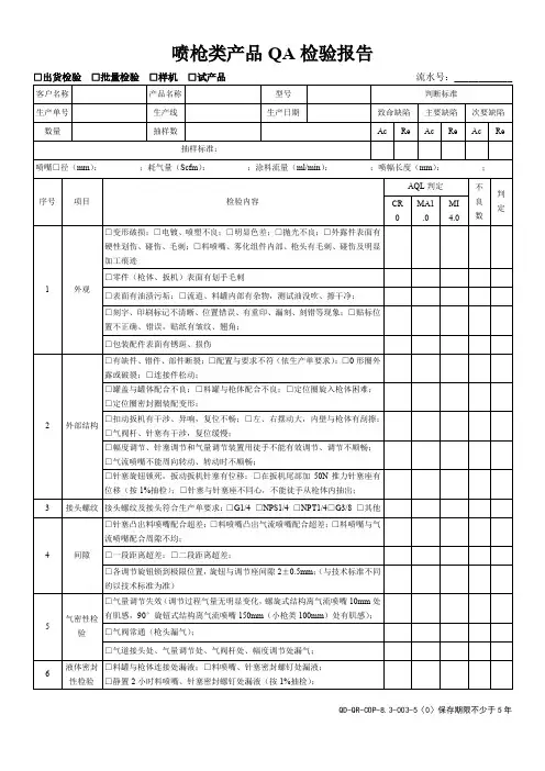 喷枪类产品QA检验报告