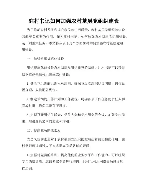 驻村书记如何加强农村基层党组织建设