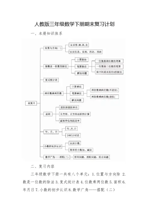 三年级数学下册期末复习计划