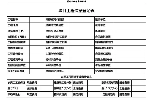 项目工程信息登记表