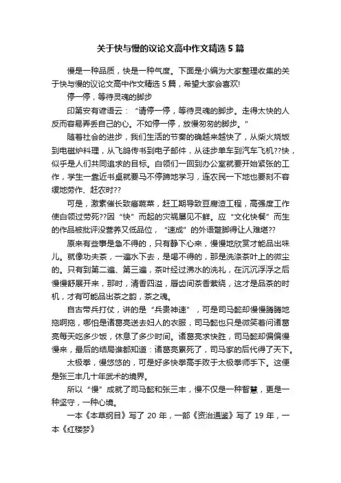 关于快与慢的议论文高中作文精选5篇