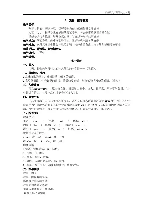 最新部编版人教版九年级语文上册5  我看  配套教案