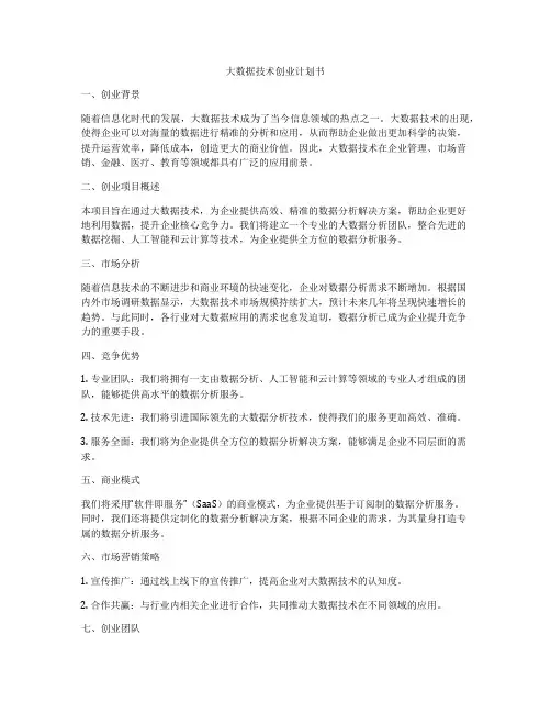 大数据技术创业计划书