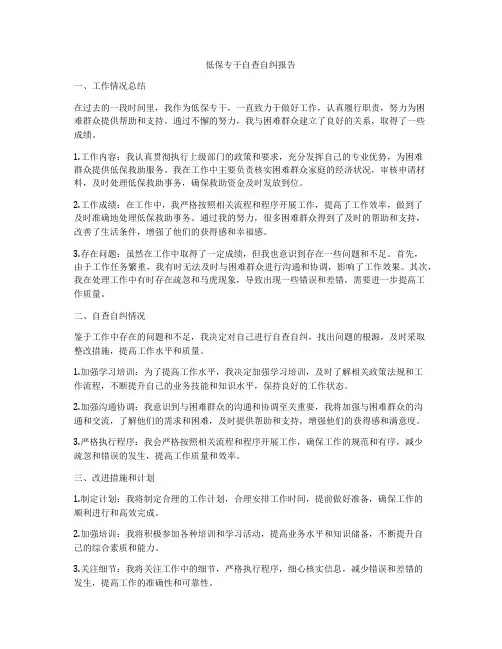 低保专干自查自纠报告