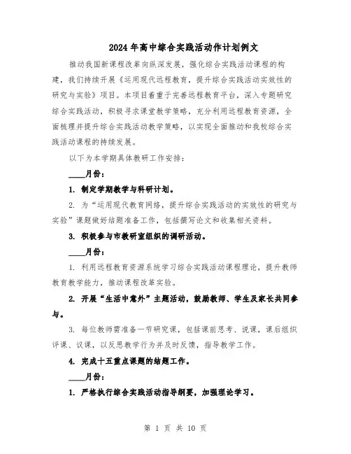 2024年高中综合实践活动作计划例文（五篇）