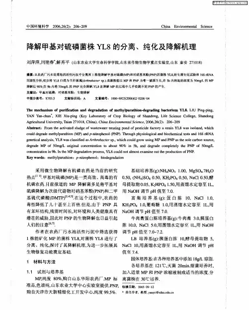 降解甲基对硫磷菌株YL8的分离、纯化及降解机理