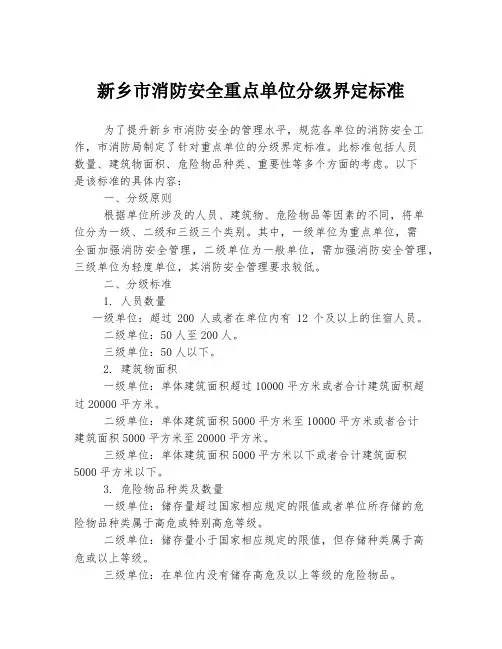 新乡市消防安全重点单位分级界定标准