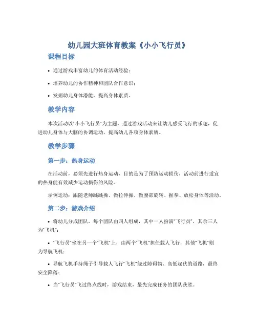 幼儿园大班体育教案《小小飞行员》