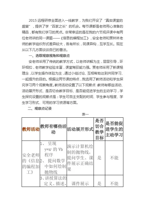 2015山东高中教师远程研修观课报告18信息的编程加工