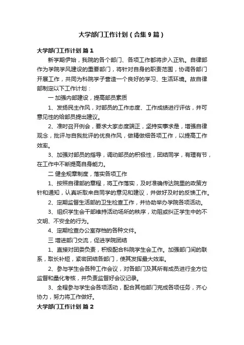 大学部门工作计划（合集9篇）