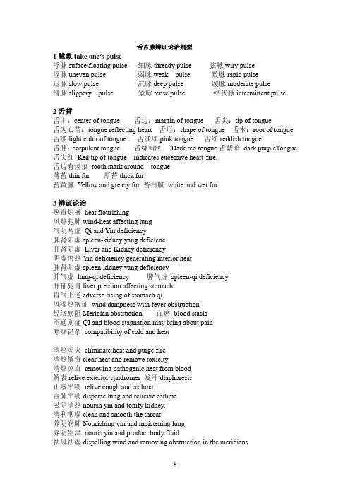 舌苔脉辨证论治剂型英语翻译