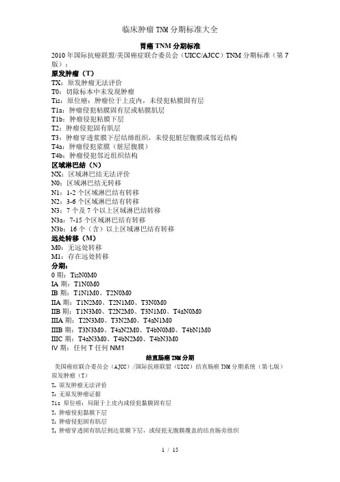 临床肿瘤TNM分期标准大全
