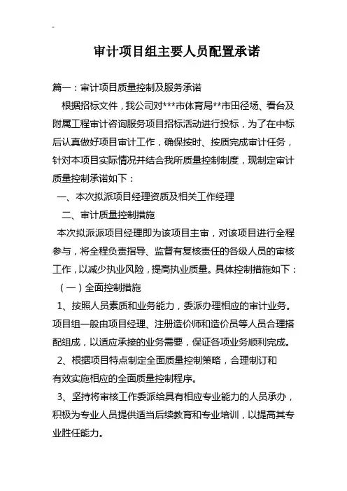 审计项目方案工程项目组主要人员配置承诺