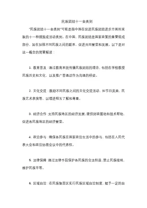 民族团结十一金类别
