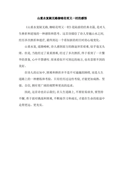 山重水复疑无路柳暗花明又一村的感悟