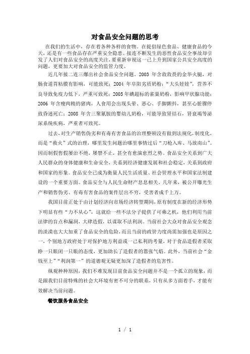 《食品安全问题论文》word版
