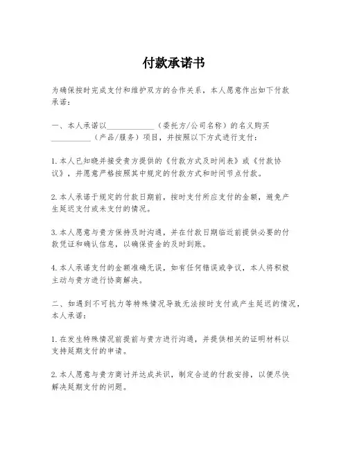 付款承诺书