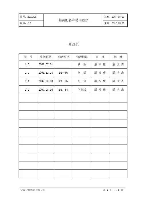HZCX001 船员配备和聘用程序