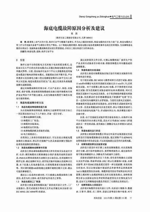 海底电缆故障原因分析及建议