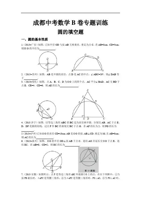 成都中考数学b卷专题训练圆的填空题